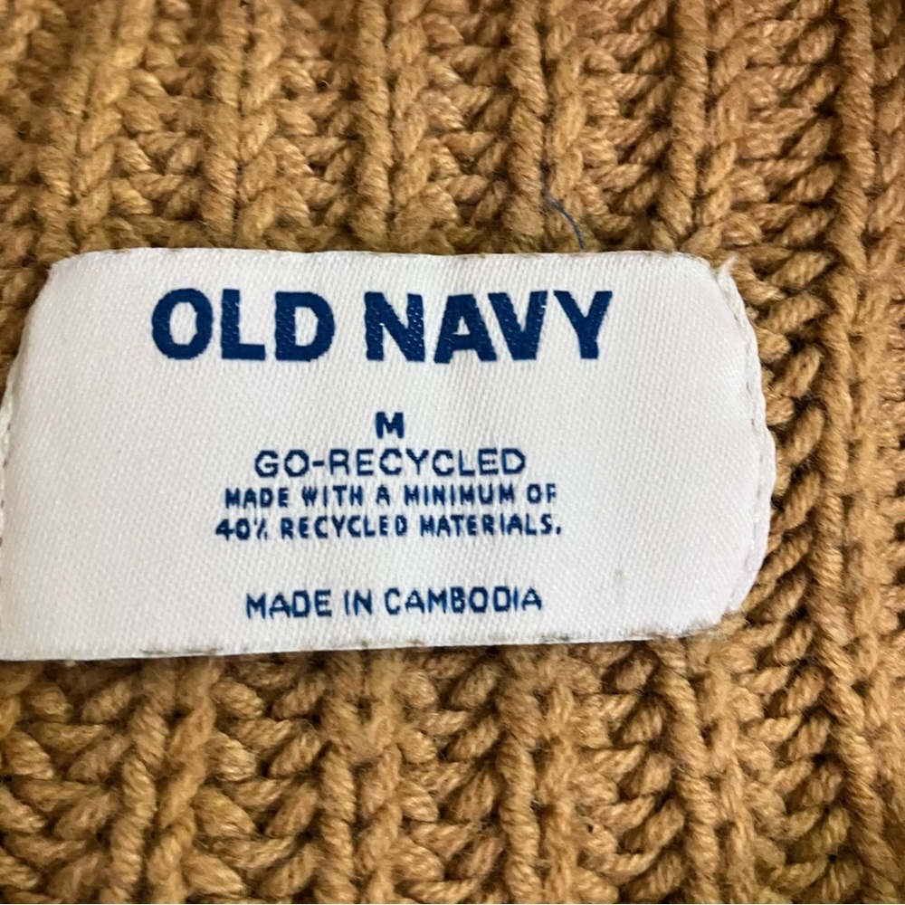 Fisherman Nautical Striped Old Navy Sweater Medium Tan Black Chunky Cozy - Picture 7 of 8